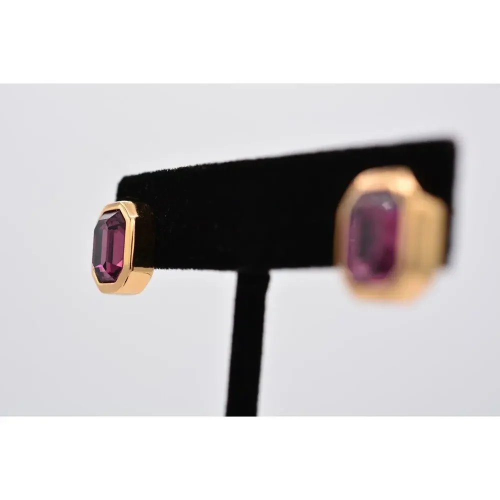 Christian Dior Vintage Crystal Earrings Gold Purple Baguette Signed 1980s BinAZ - Picture 3 of 12